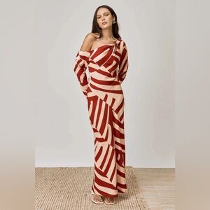 Mon Renn Tropico Off Shoulder Midi Dress Tropico Print Vacation Party Small NWT